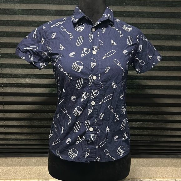 Dip Boy Blue American BBQ Graphic Print SS Cotton Button Front Shirt Large 12-14 - Picture 1 of 6